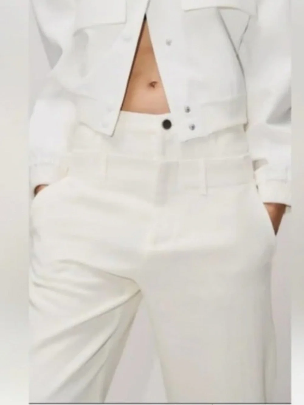Zara Double Waistband Linen Blend Pants | Oyster White | NWT | Sze Small